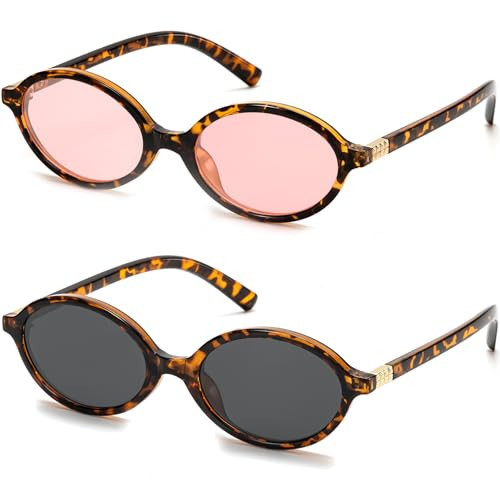 ViewJoy Retro Oval Sunglasses for Women Vintage 90s Y2K Trendy Designer Sun Glasses 2Pack | Amazon (US)