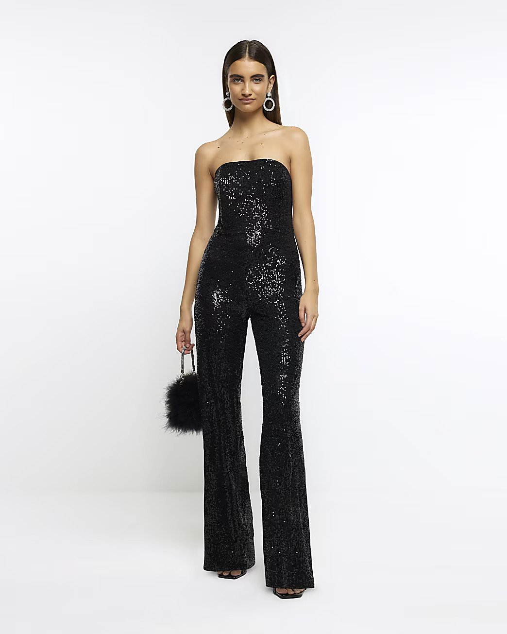Black sequin bandeau jumpsuit | River Island (UK & IE)