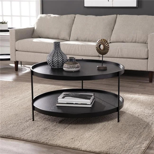 HomeRoots 402140 33 in. Manufactured Wood & Metal Round Coffee Table, Black - Walmart.com | Walmart (US)