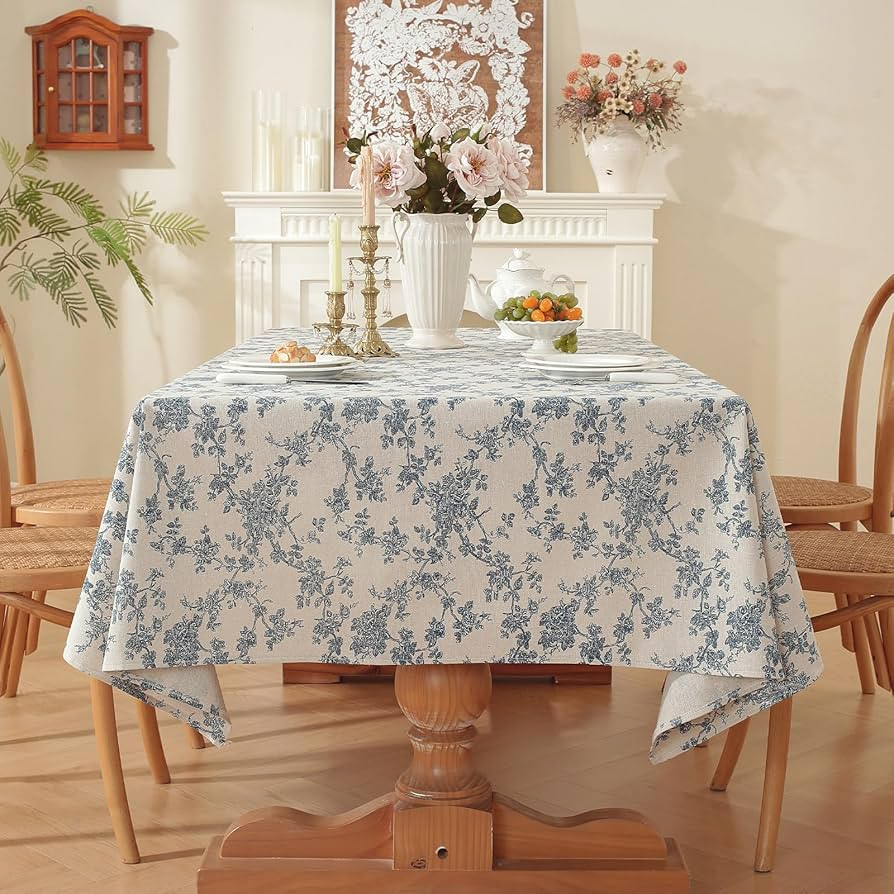 Floral Tablecloths Rectangular Linen Table Cloth Blue Tablecloth Vintage Design for Indoor Outdoo... | Amazon (US)