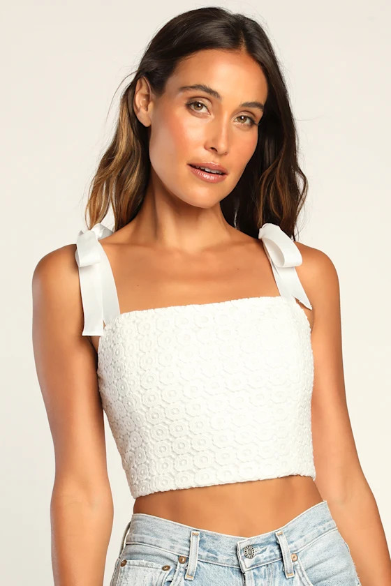 Embrace the Lace Ivory Tie-Strap Sleeveless Lace Crop Top | Lulus (US)