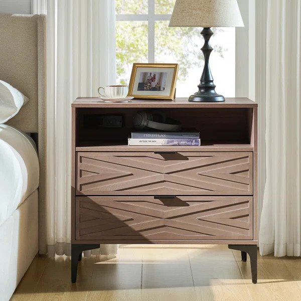 Lindley 27"H Modern 2-Drawer Nightstand with Charging Port | Wayfair North America