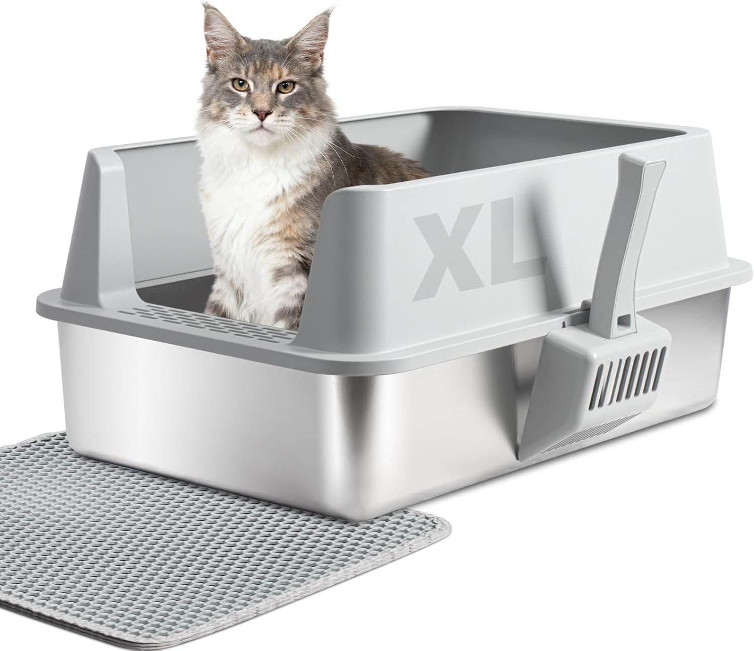 Stainless Steel Cat Litter Box with Lid, XL Metal Litter Box, Extra Large Litterbox for Big Cats, High Sided | Easy Cleaning | Odor-Free Includes Scoop and Mat | Amazon (US)