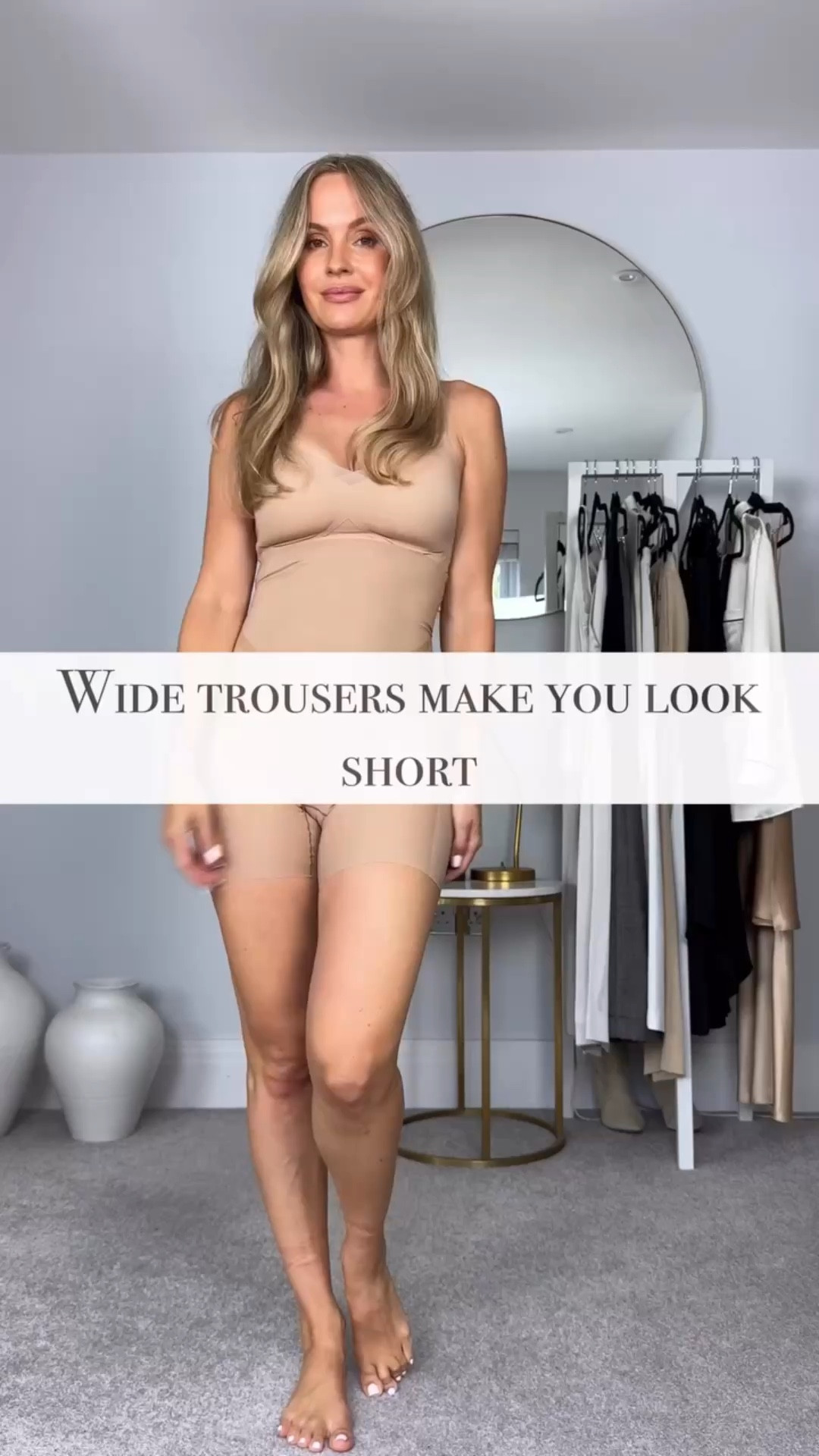 Wide legged trousers make you look shorter right?

Not necessarily.

Bad wide leggings trousers can make you look short, but If balanced correctly both to our proportions and the other items we are wearing, they actually have the complete opposite effect.

The keys to en elongating wide trouser look is;

1. A higher waist
2. Full length trousers that graze the ground, or a well proportioned ankle length (not too wide leg).
3. A straight cut that makes the trousers (and legs) go on for days. 
4. Either a tighter top, or an item with volume that’s tucked into the waist. You need the anchor point of the waistband to counteract any extra fabric.

And if you really want to go for it, make sure to dress only in one shade or tonal. To trick the eye to only see a long continuous line instead of any cuts on the body. 

If you feel overwhelmed by your wardrobe and want clarity on your personal style, do the 7 Day Wardrobe Reset - I will show you step by step how to clear out, help you understand what you actually like, identify what’s missing, and figure out what to buy next. 

Just comment “reset” and use the code “FIRST40” for 40% off.

- Comment “link” for the links to what I’m wearing. 

#tessmontgomery #stylinghacks #stylingtricks #widelegpants #fashionmyths