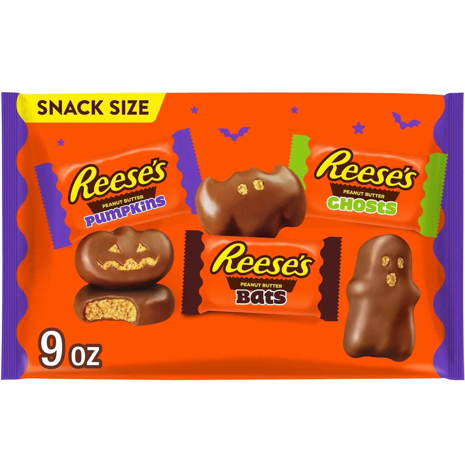 Reese's Assorted Milk Chocolate Snack Size Peanut Butter Shapes Halloween Candy, Bag 9 oz - Walma... | Walmart (US)