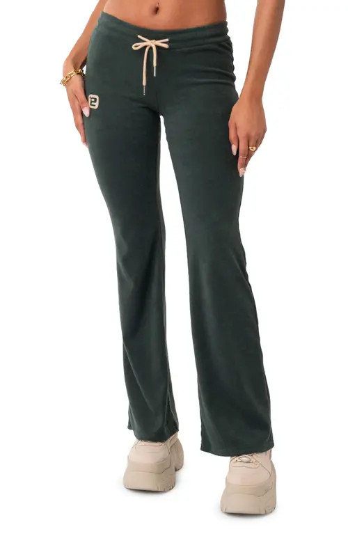 EDIKTED Terry Low Rise Flare Leg Pants in Green at Nordstrom, Size Small | Nordstrom