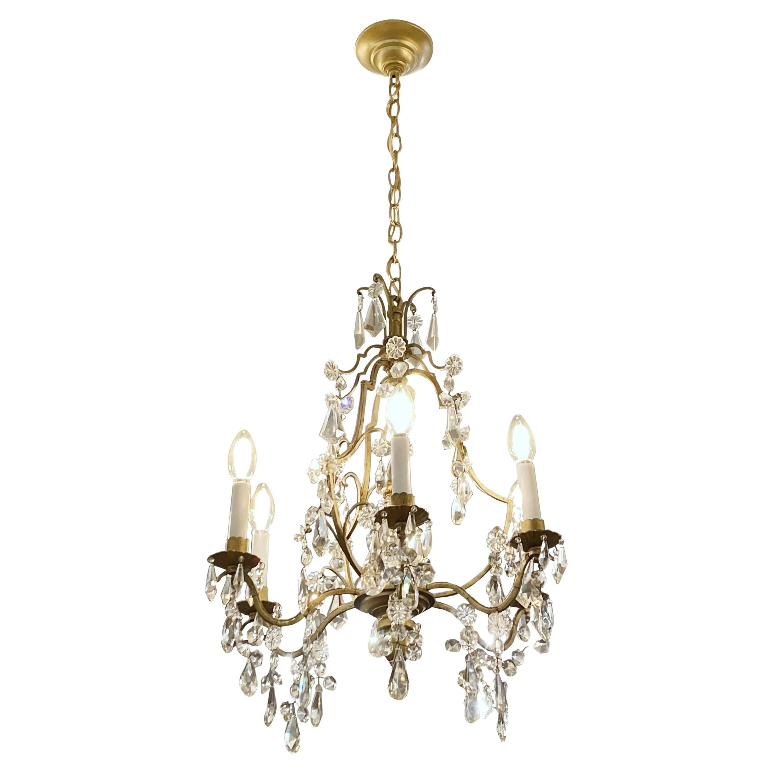 Small French Louis XV Crystal Chandelier 6 Candelabra Lights | 1stDibs