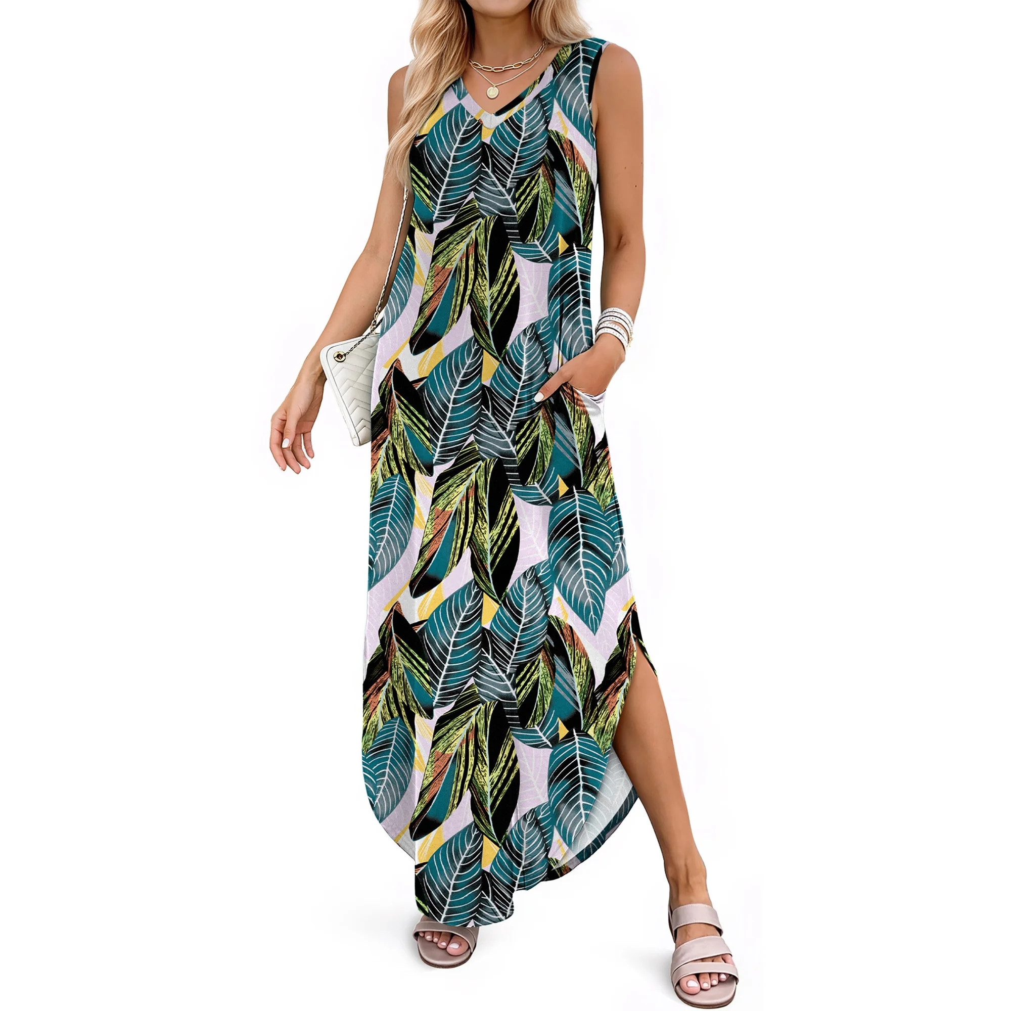 Fantaslook Summer Maxi Dresses for Women V Neck Tank Dress Vacation Beach Floral Sundresses with ... | Walmart (US)