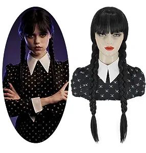 Juziviee Wednesday Addams Wig Women Girls Long Black Braided Wigs for Wednesday Addams Costume Gi... | Amazon (US)