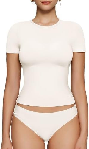 OEAK Womens T-Shirts Short Sleeve Shirts Crew Neck Basic Tees Soft Smoothing Seamless Tshirts Sli... | Amazon (US)