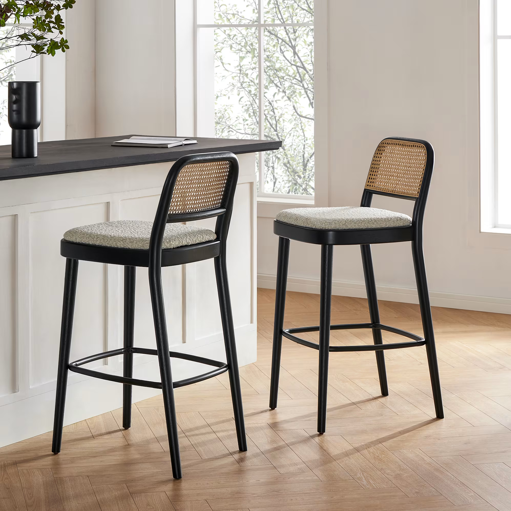 Edith Cane Bar Stool, Black | Castlery US | Castlery US