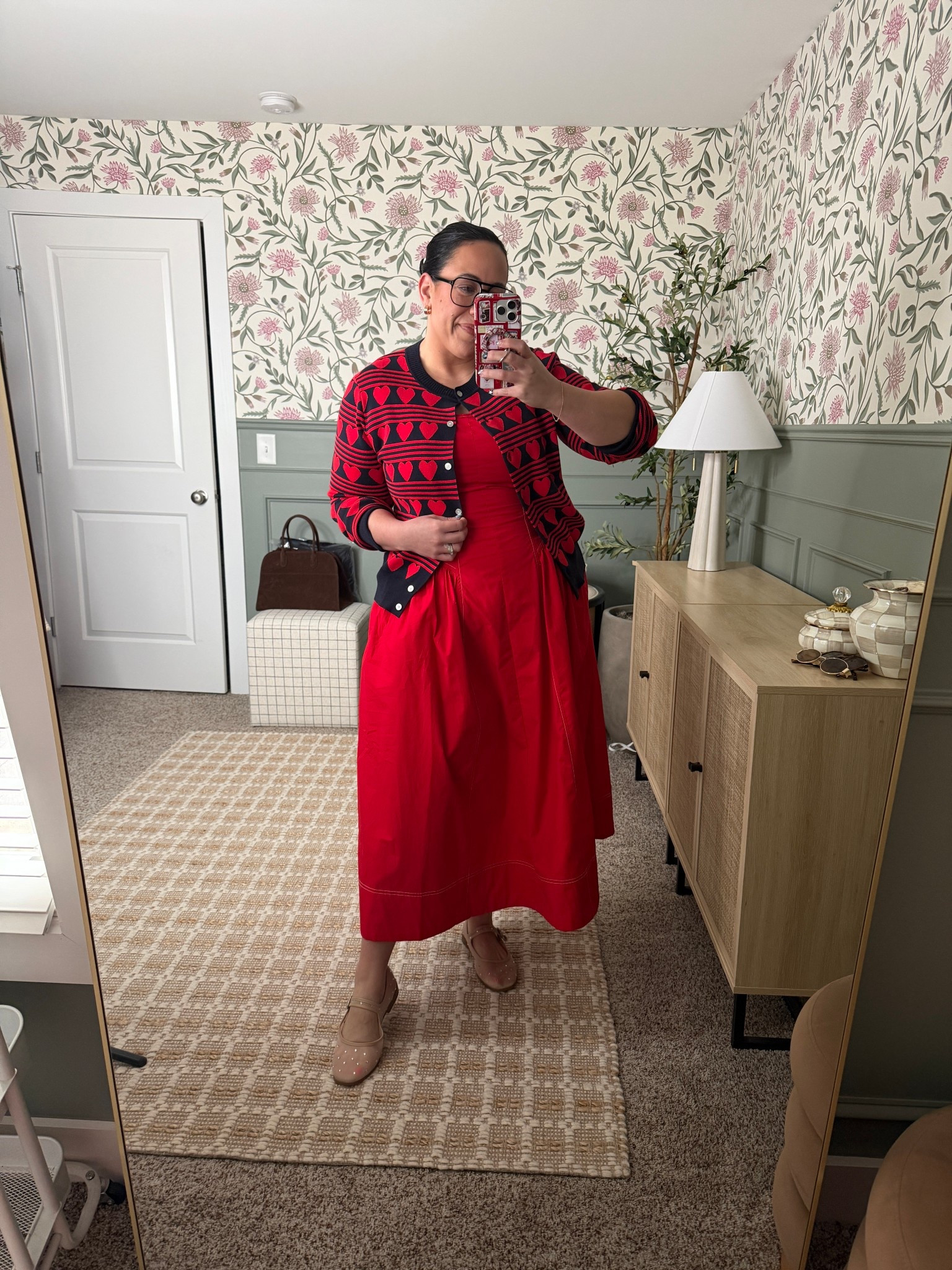 Walmart ootd red dress and heart cardigan in size large so cute and perfect for spring! 

#LTKOver40 #LTKMidsize #LTKootd