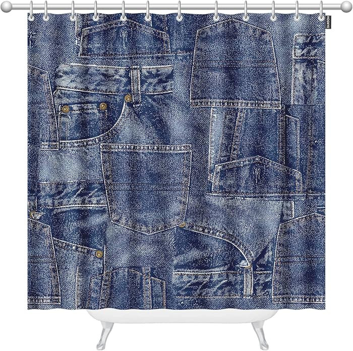 HOSNYE Denim Material Patchwork Extra Long Fabric Shower Curtain 72 x 96 inch Fabric Apparel Indi... | Amazon (US)