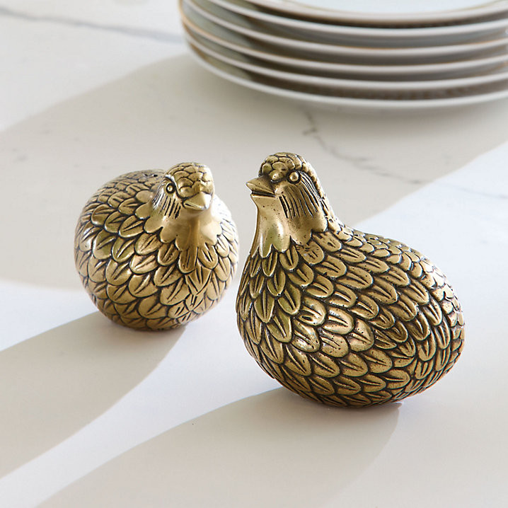 Partridge in a Pair Salt & Pepper Set with Antique Silver Finish & Handmade Detail | Ballard Designs, Inc.