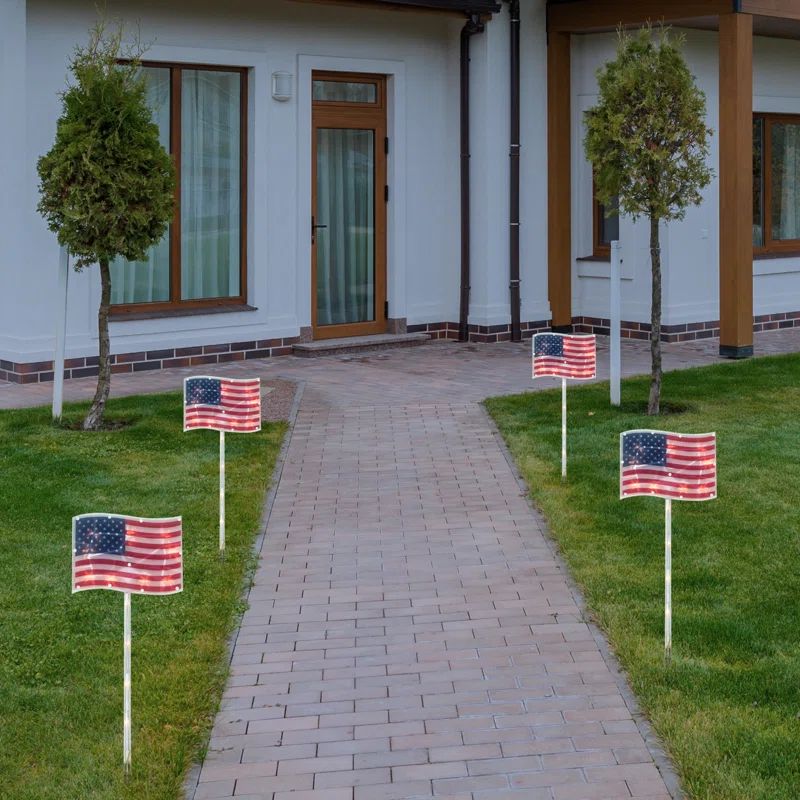 Patriotic American Flag 4th of July Pathway Marker Lawn Stakes Clear Lights | Wayfair North America