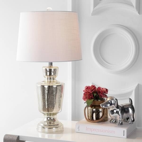 Olivia 26.5" Glass LED Table Lamp, Silver/Ivory by JONATHAN Y | Bed Bath & Beyond