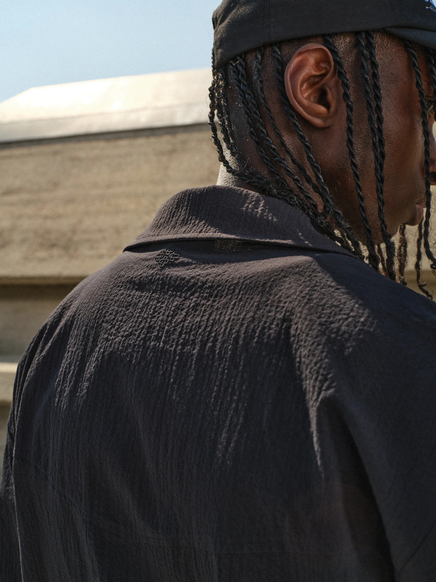 TEXTURED REVERE SHIRT - BLACK | The Couture Club