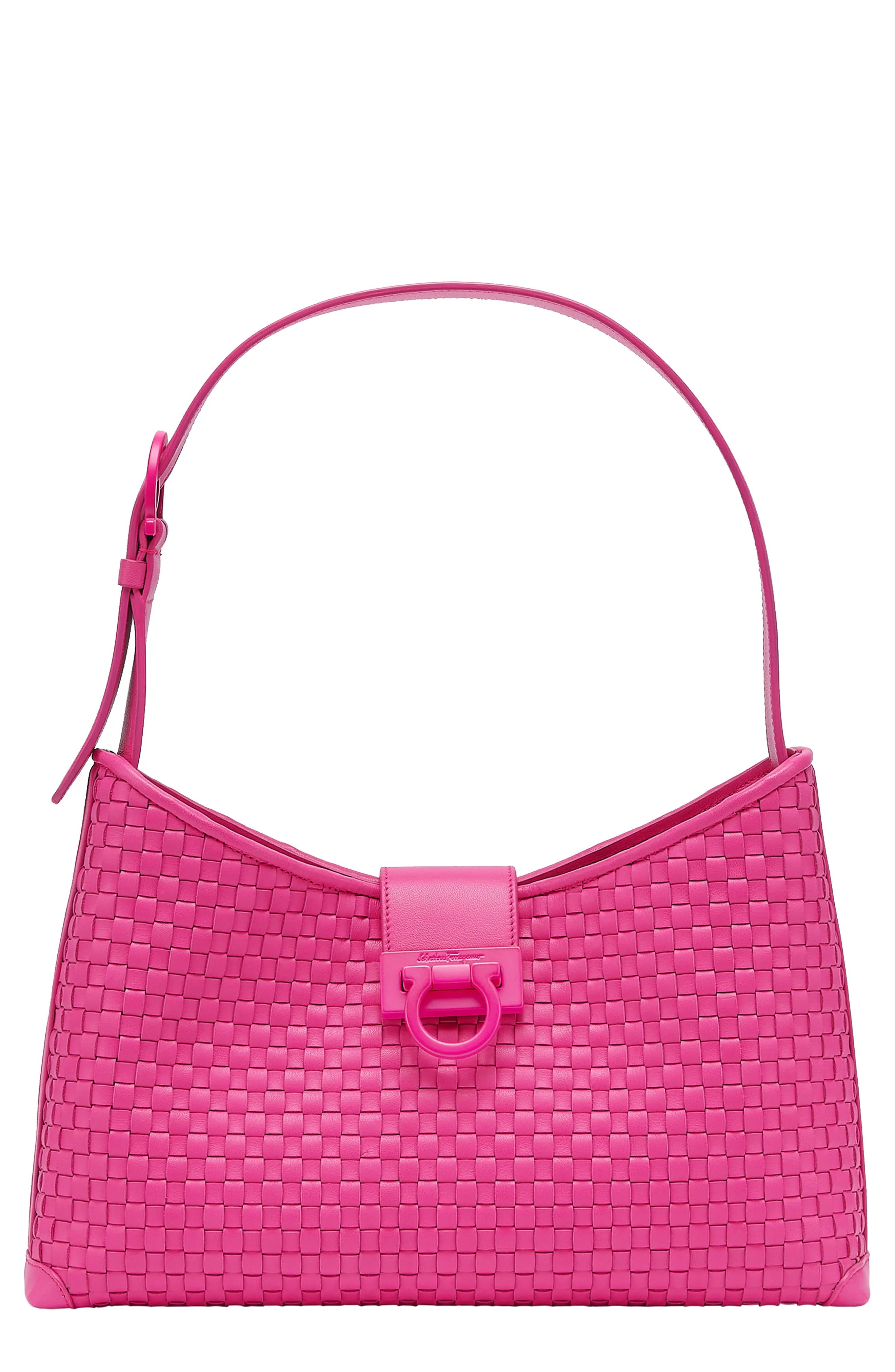 Salvatore Ferragamo Trifolio Intreccio Woven Leather Shoulder Bag in Hot Pink at Nordstrom | Nordstrom