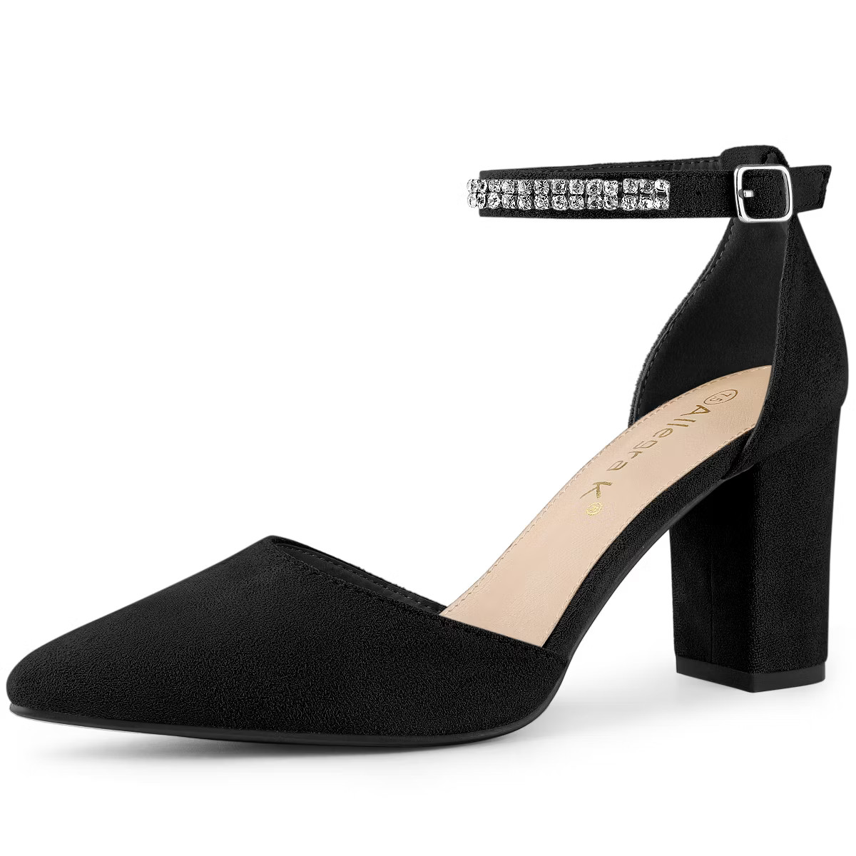 Allegra K Women's Pointed Toe Rhinestone Ankle Strap Chunky Heels Pumps | Target