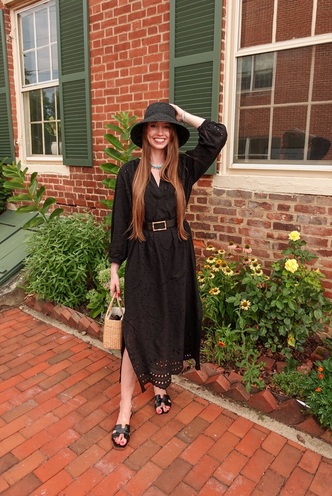 All black summer outfit 🖤

Eyelet dress
Raffia bag 
Bucket hat 

#LTKSeasonal #LTKFindsUnder100 #LTKFindsUnder50