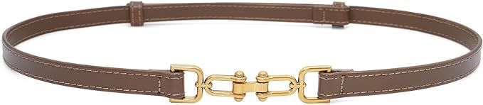 Wovanoo Skinny Leather Belt for Women Adjustable Thin Waist Belts Retro Waistband for Dresses | Amazon (US)