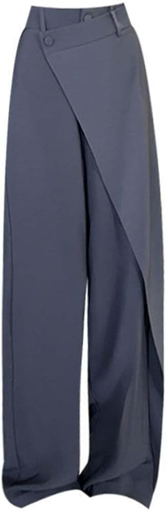 MLAFE High Waisted Loose Fit Business Casual Work Trousers Long Straight Suit Pants Women Asymmet... | Amazon (US)