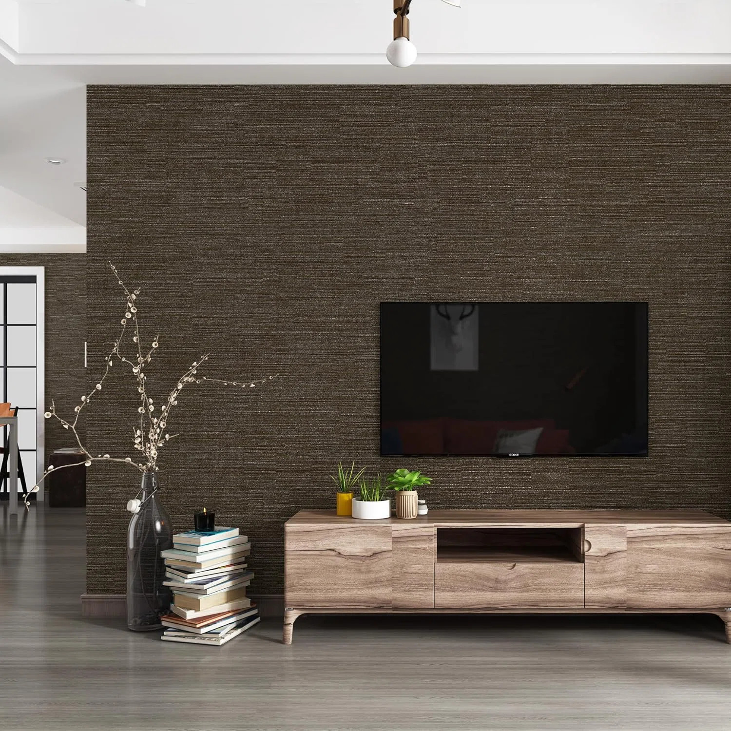 Haimin Grasscloth Textured Peel And Stick Wallpaper, 20.9In X 393In, Dark Brown, Self-Adhesive Vi... | Wayfair North America