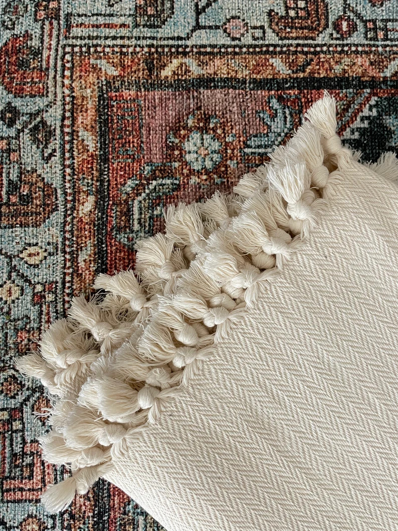 Soft, Cozy, Unbleached, Undyed 100% Cotton Throw Blanket ,cream Large Cotton Throw, Throw With 4 ... | Etsy (US)