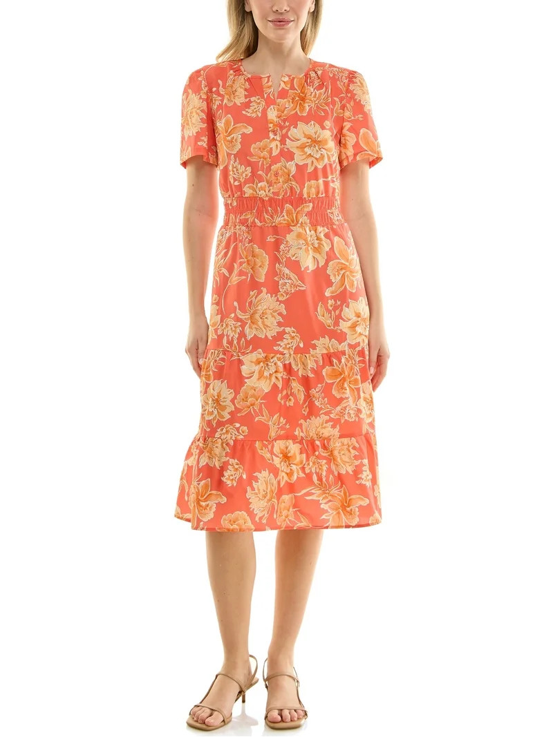 Nanette Lepore Split Neck Cotton Midi Dress | Walmart (US)