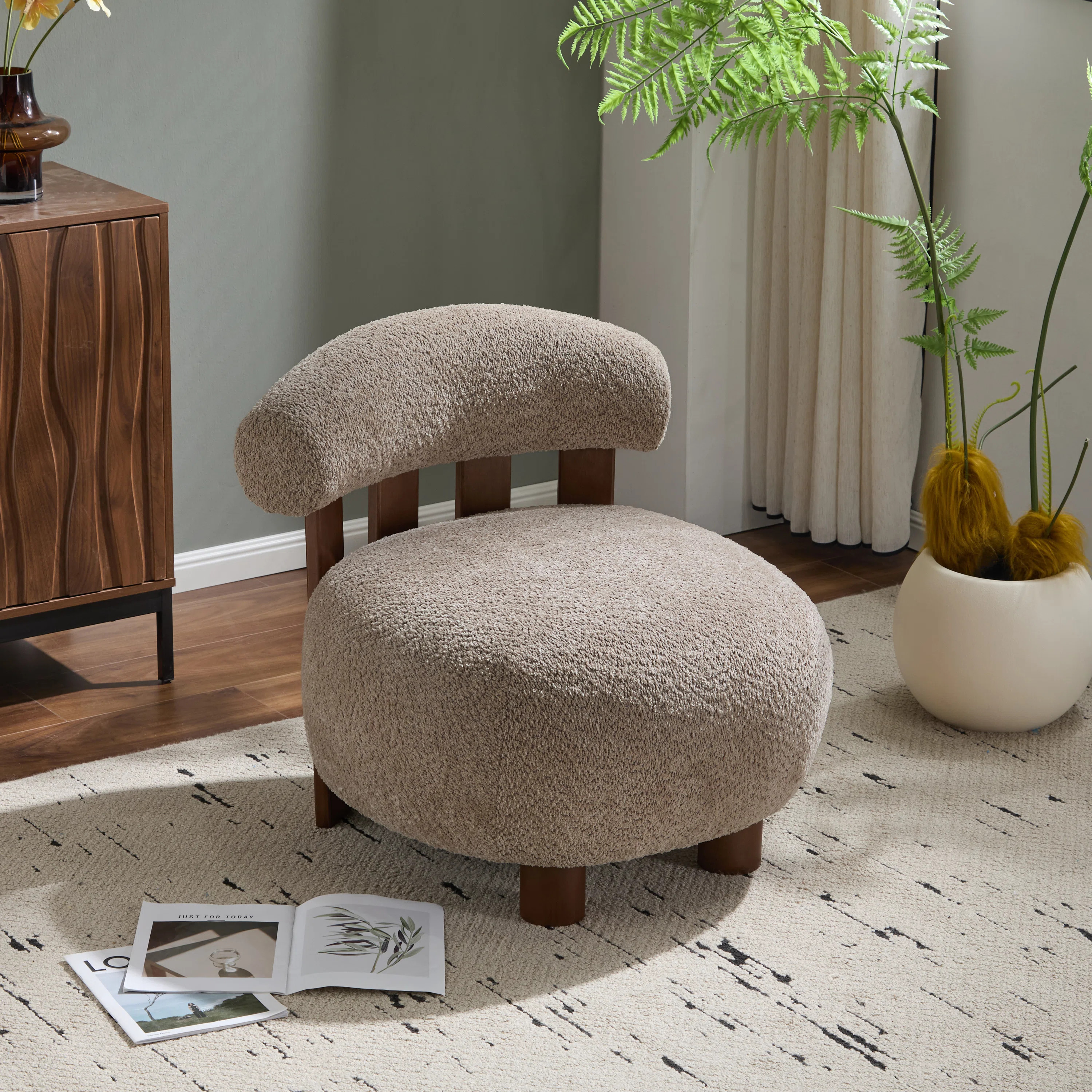 Zavier Boucle Upholstered Accent Chair With Wooden Legs | Wayfair North America