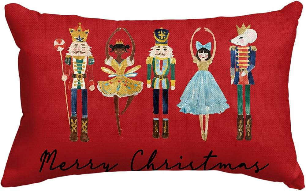 AVOIN colorlife Merry Christmas Nutcracker Red Throw Pillow Cover, 12 x 20 Inch Winter Holiday Pa... | Amazon (US)
