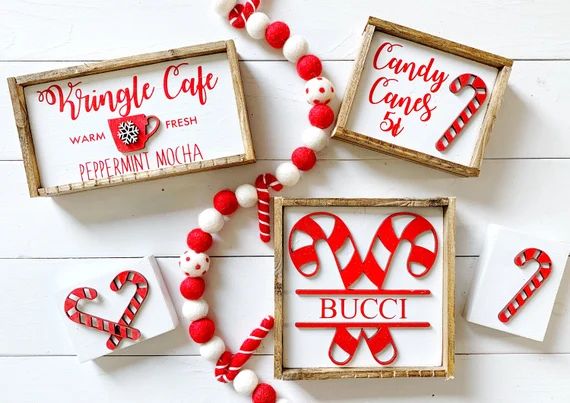 Candy cane signs / Christmas decor / 3D signs / tiered tray decor / rae Dunn decor / coffee bar /... | Etsy (US)