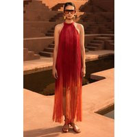 Alessia | Orange Ombre Fringe High-Neck Maxi Dress | Club L London