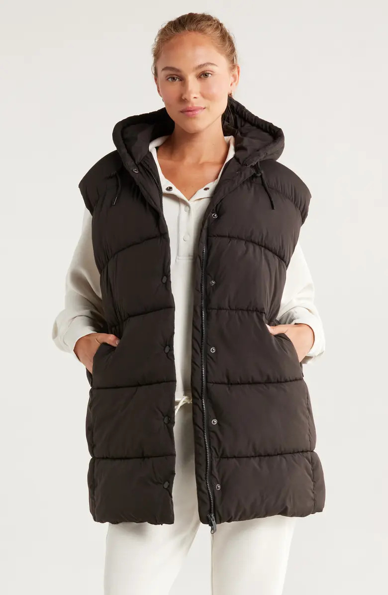 Zella Longline Hooded Puffer Vest | Nordstrom | Nordstrom