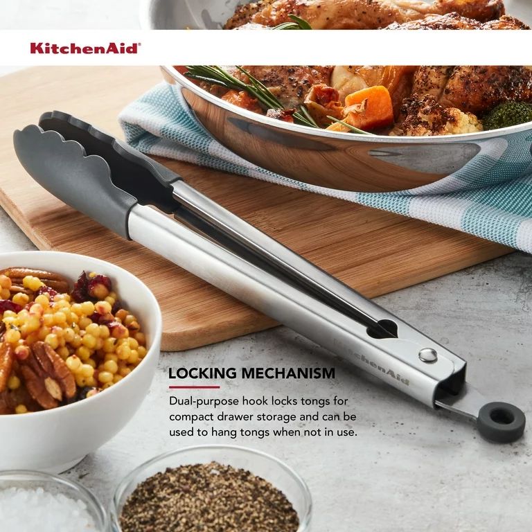 Kitchenaid Stainless Steel Silicone Gray Tipped Tongs | Walmart (US)