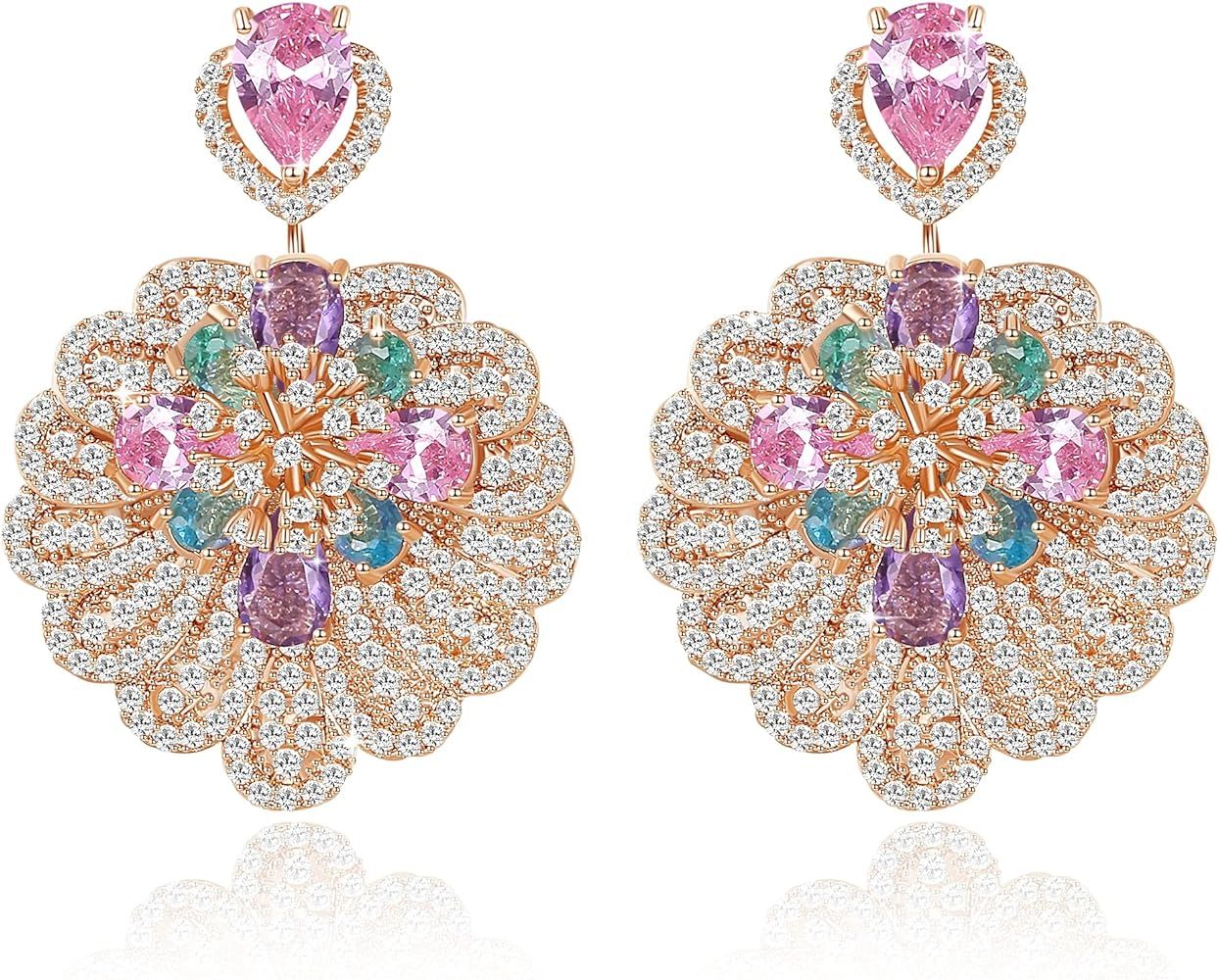 Zircon Gemstone Drop Dangle Earrings, Multi Color Created Sapphire Sparkly Evening Dressy Earring... | Amazon (US)