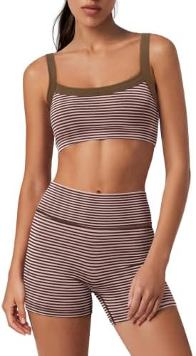 Womens Striped Workout Set Two Piece Yoga Sets Activewear | Stretchy Soft Activewear Sets, 2 Piec... | Amazon (US)