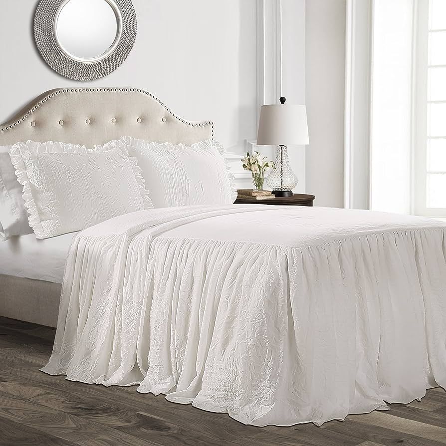 Ruffle Skirt Bedspread White 3Pc Set King | Amazon (US)