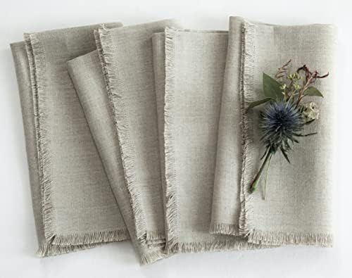 Solino Home 100% Pure Linen Fringe Dinner Napkins – 20 x 20 Inch, Set of 4 - Handcrafted from Europe | Amazon (US)