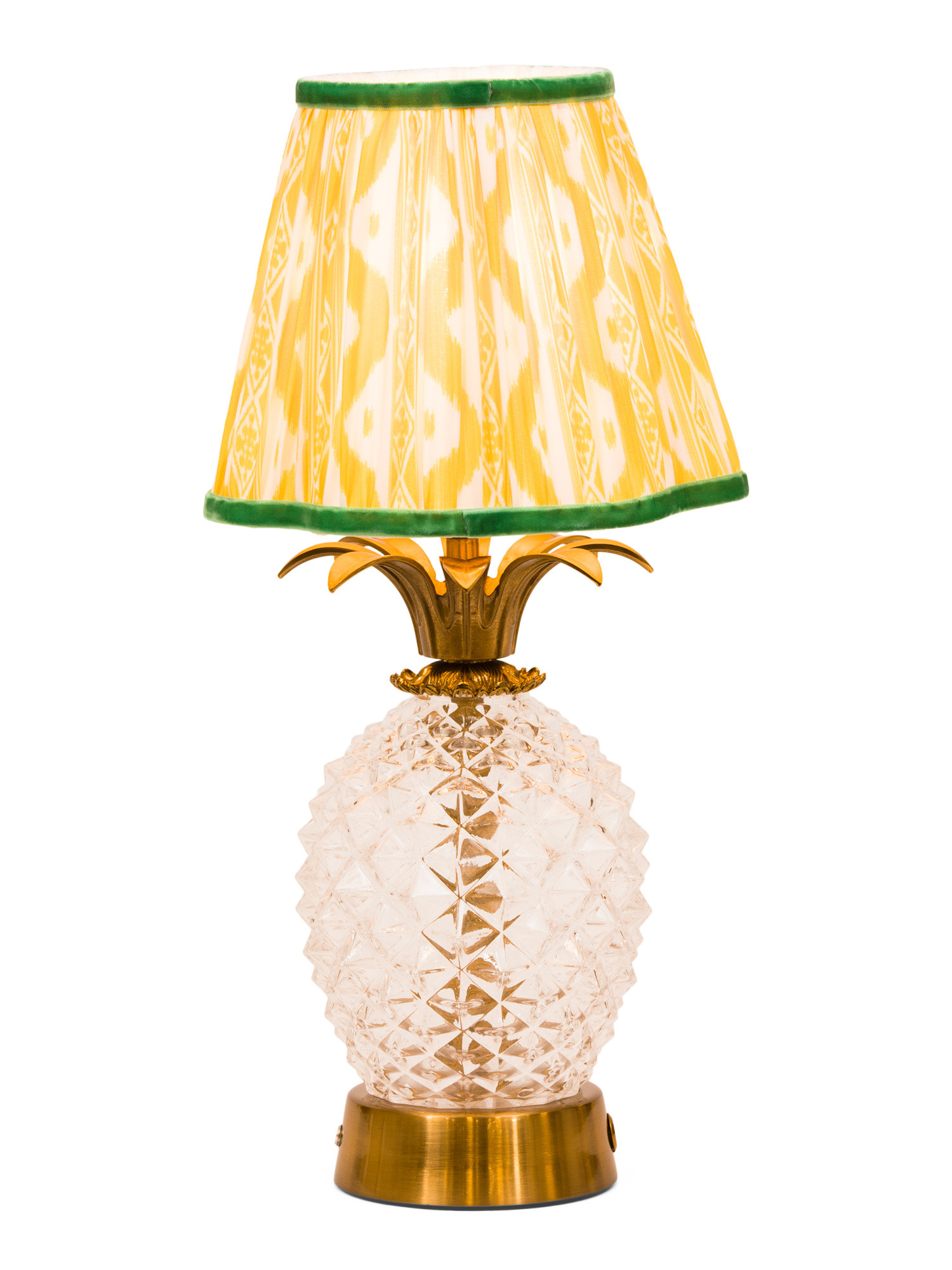 15.5in Glass Pineapple Rechargeable Lamp With Ikat Velvet Shade | TJ Maxx