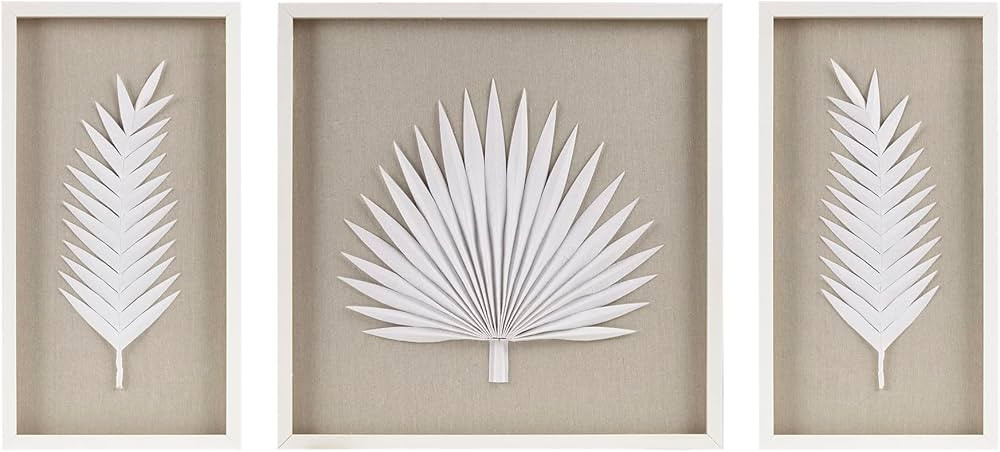 Madison Park Sabal Floral Wall Art - Handmade Canvas Palm Natural Rice Paper Shadow -Box Set, Gla... | Amazon (US)
