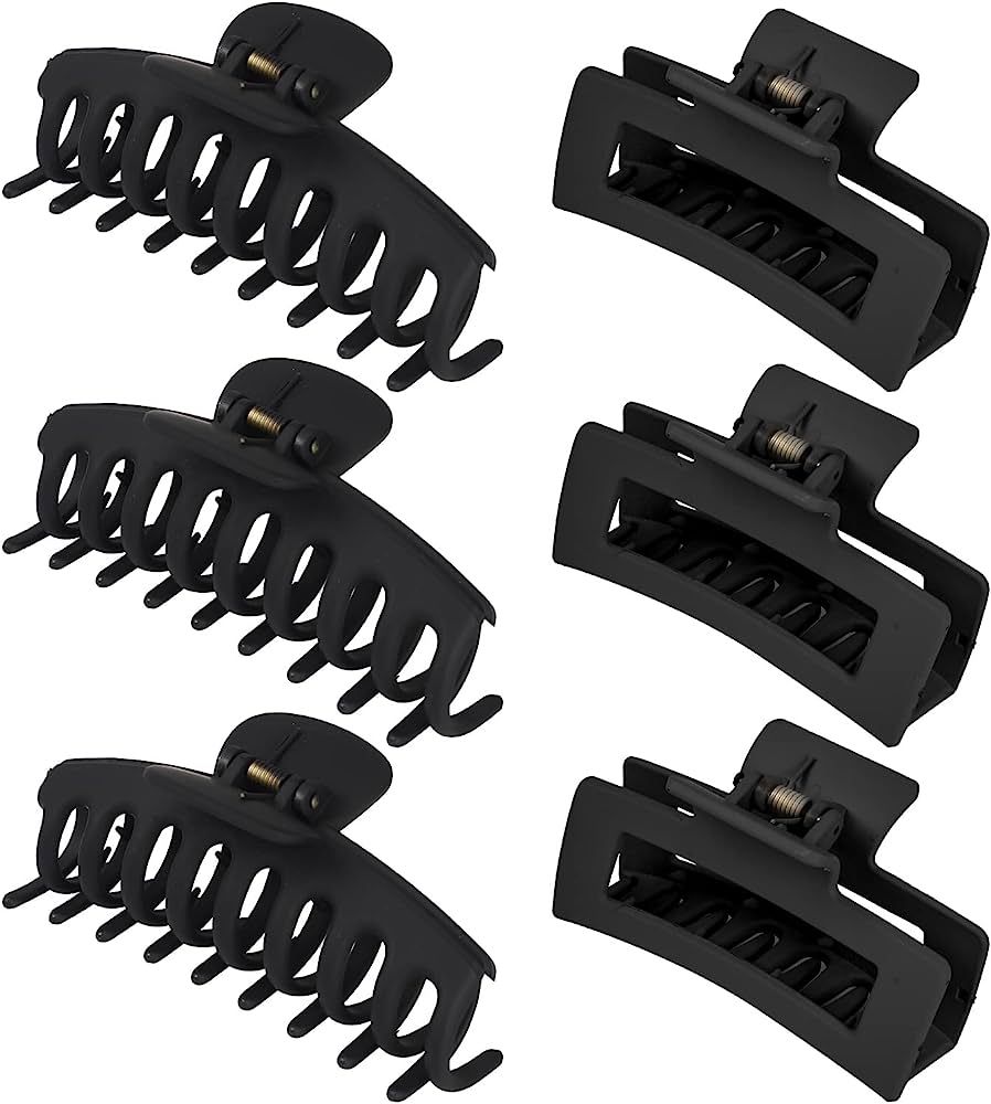 79Style 6pcs Big Hair Claw Clips Black Hair Clips For Women 4.3 Inch Claws Clips For Thick Thin H... | Amazon (US)