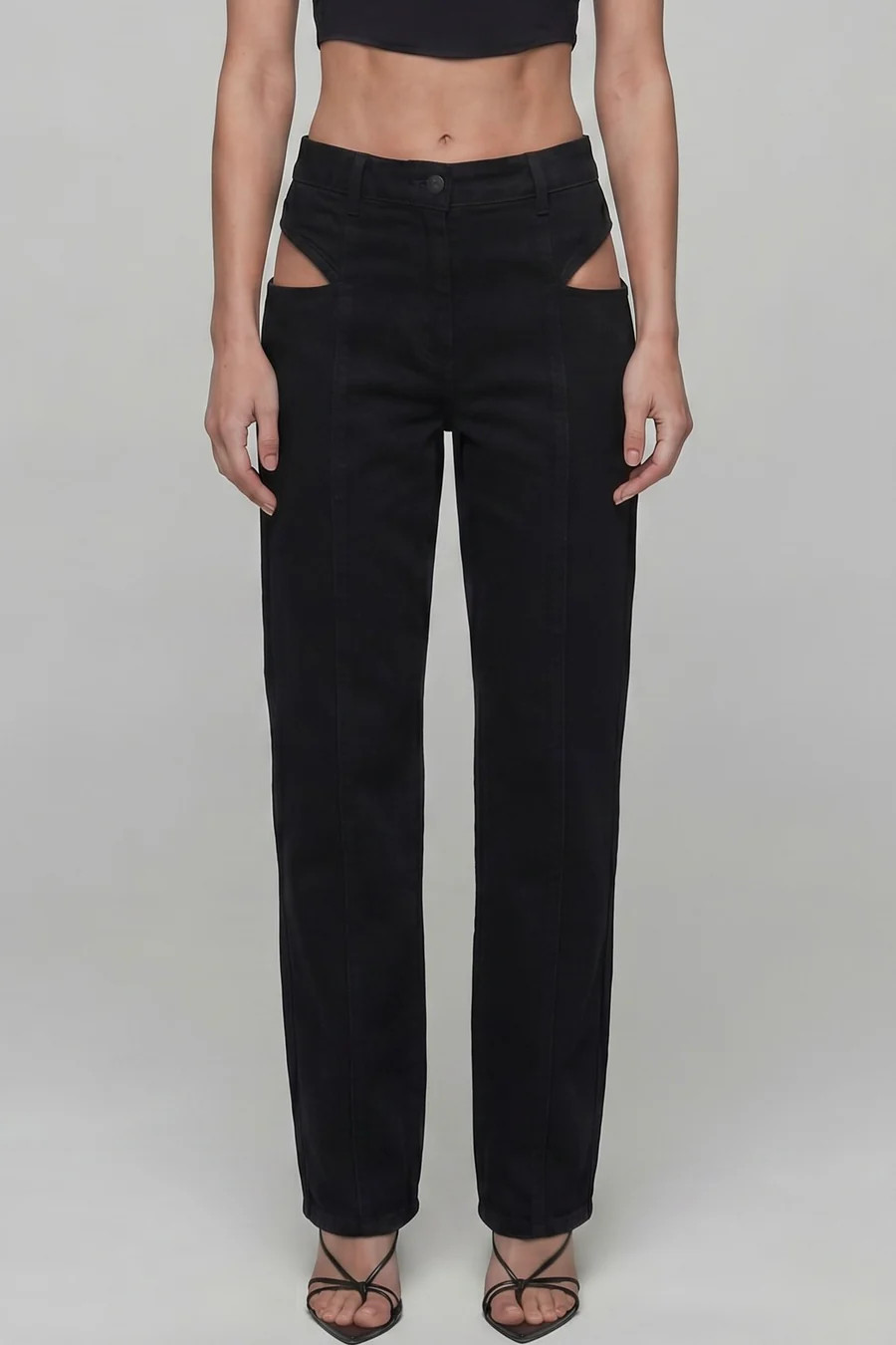Women's Hip Cutout Straight Leg Jeans – Washed Black Denim | PIRAL | PIRAL