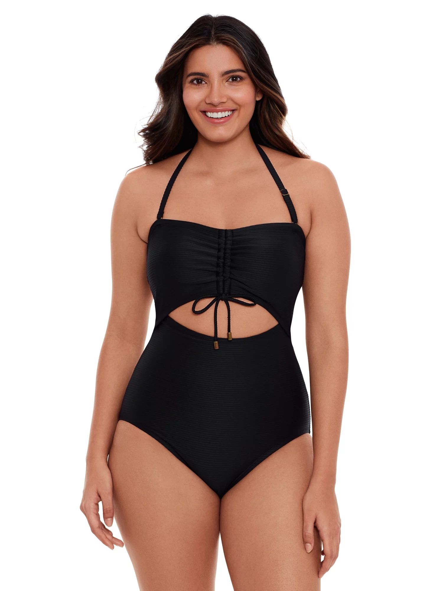 Time And Tru Women's and Plus Ribbed Cutout One Piece Swimsuit | Walmart (US)