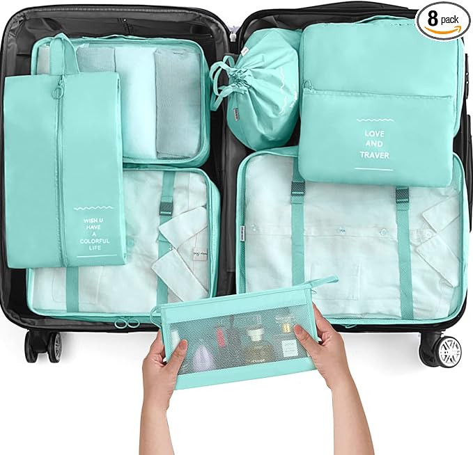 8 Set Packing Cubes for Travel, Travel Luggage Packing Organizers, Travel Accessories Large Toile... | Amazon (US)