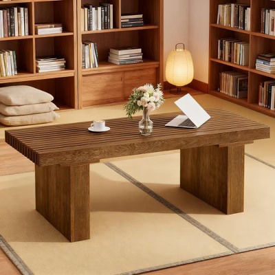 Gulches Farmhouse Style Rectangle Coffee Table, 47.24"x19.68" Slat Top with Dark Wood Grain, Sturdy MDF, Open Design, Easy Assembly | Target