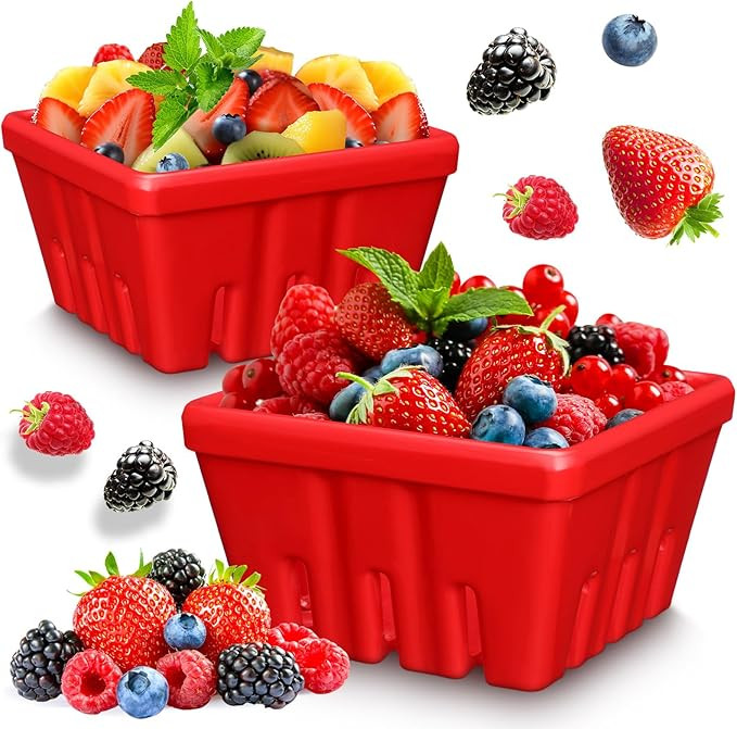 2 Pcs Ceramic Berry Basket 5 Inch Square Fruit Bowls with Holes Rustic Kitchen Berry Colander Ber... | Amazon (US)