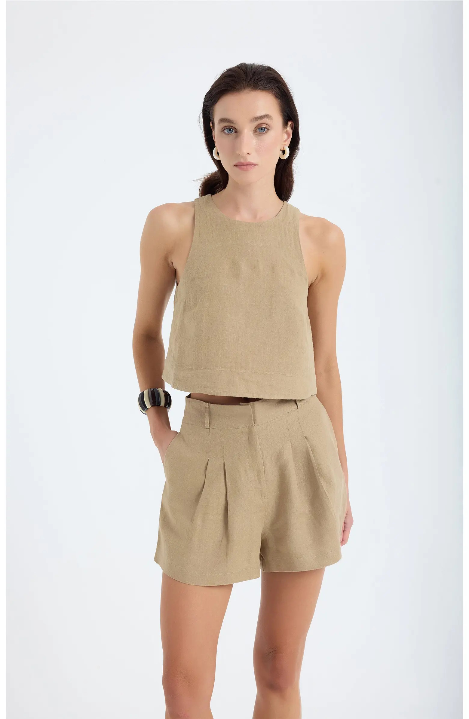 Lena 100% Linen Sleeveless Crop Top | Nordstrom