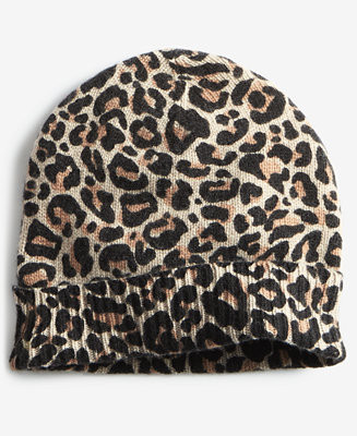 Charter Club Cashmere Leopard Cuffed Beanie, Created for Macy's - Macy's | Macy's