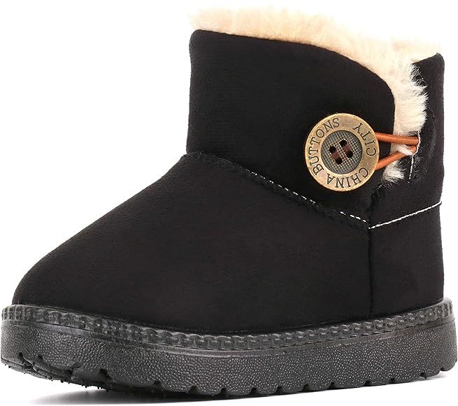 Femizee Girls Boys Warm Winter Flat Shoes Bailey Button Snow Boots(Toddler/Little Kid) | Amazon (US)